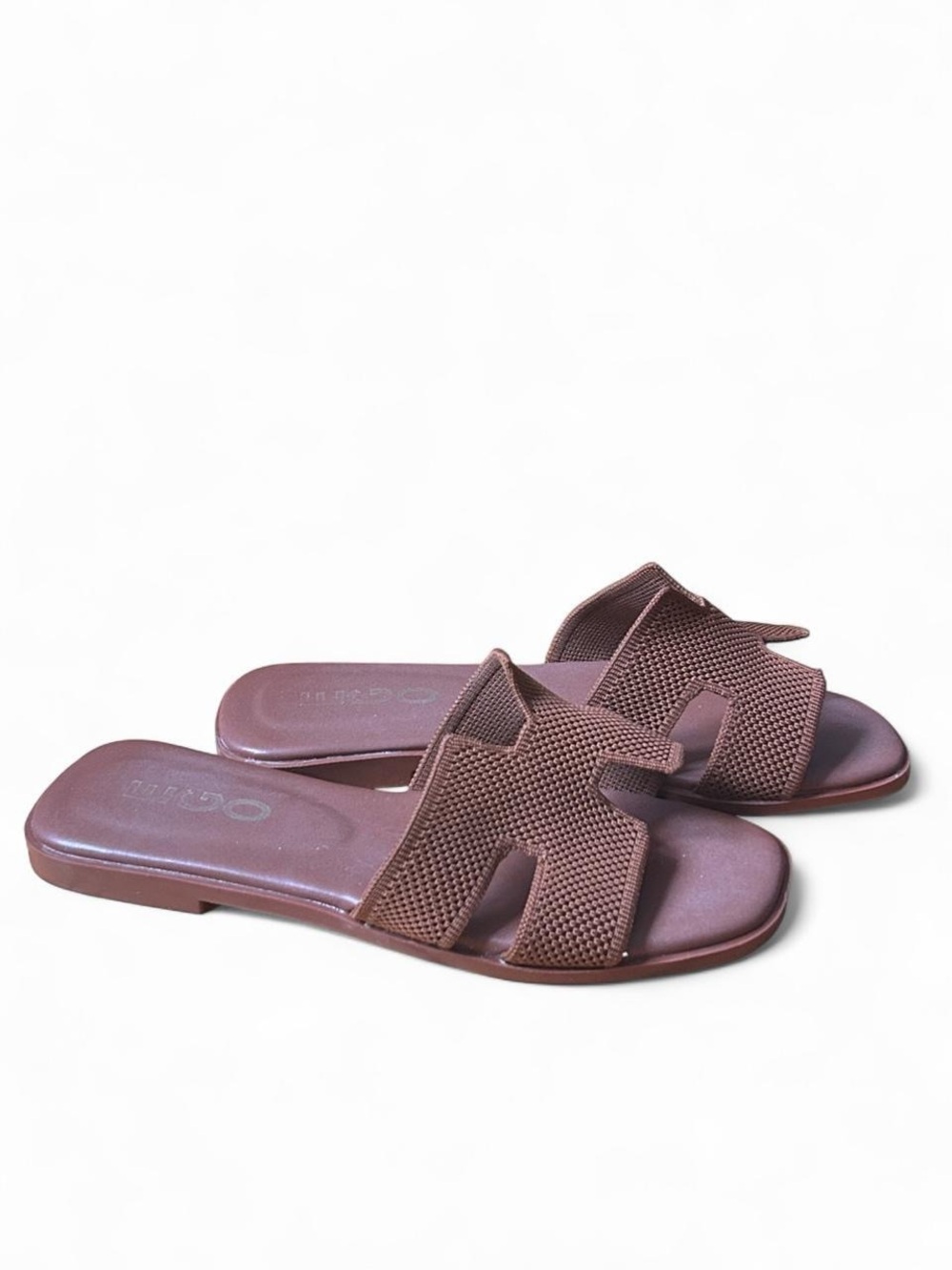 Ego Brown Knit Slide Sandals Minimalist Resort Vacation Flats Neutral Comfy Chic
